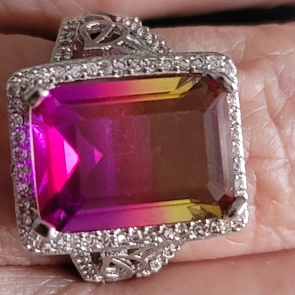 Amethyst/Citrine SS ring marked.